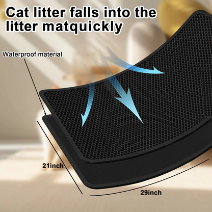 Cat Litter Mat, Double Layer Waterproof and Urine Proof, Honeycomb Trapping Design, Easy to Clean and Non-Slip (29X21Inch, Black)