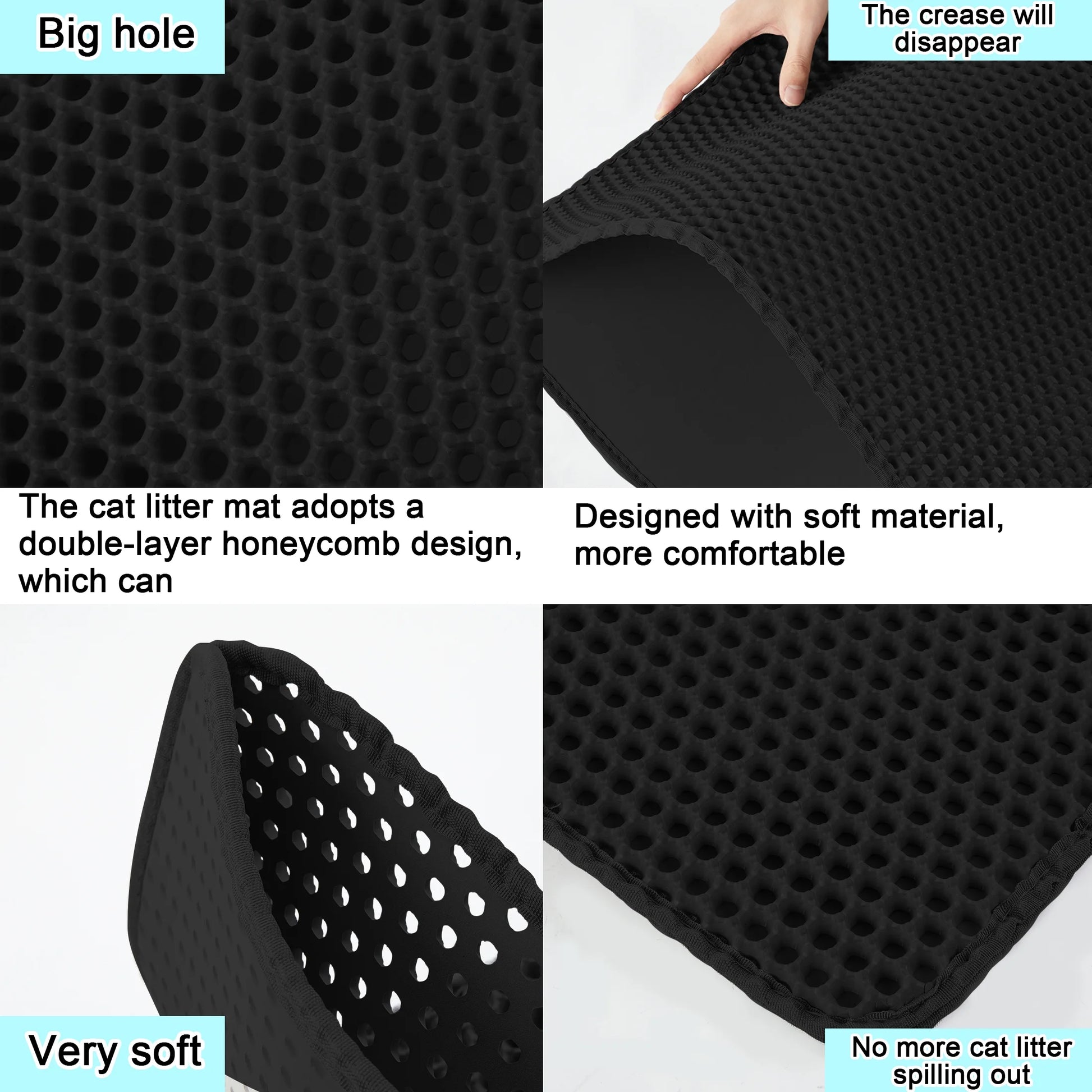 Cat Litter Mat, Double Layer Waterproof and Urine Proof, Honeycomb Trapping Design, Easy to Clean and Non-Slip (29X21Inch, Black)