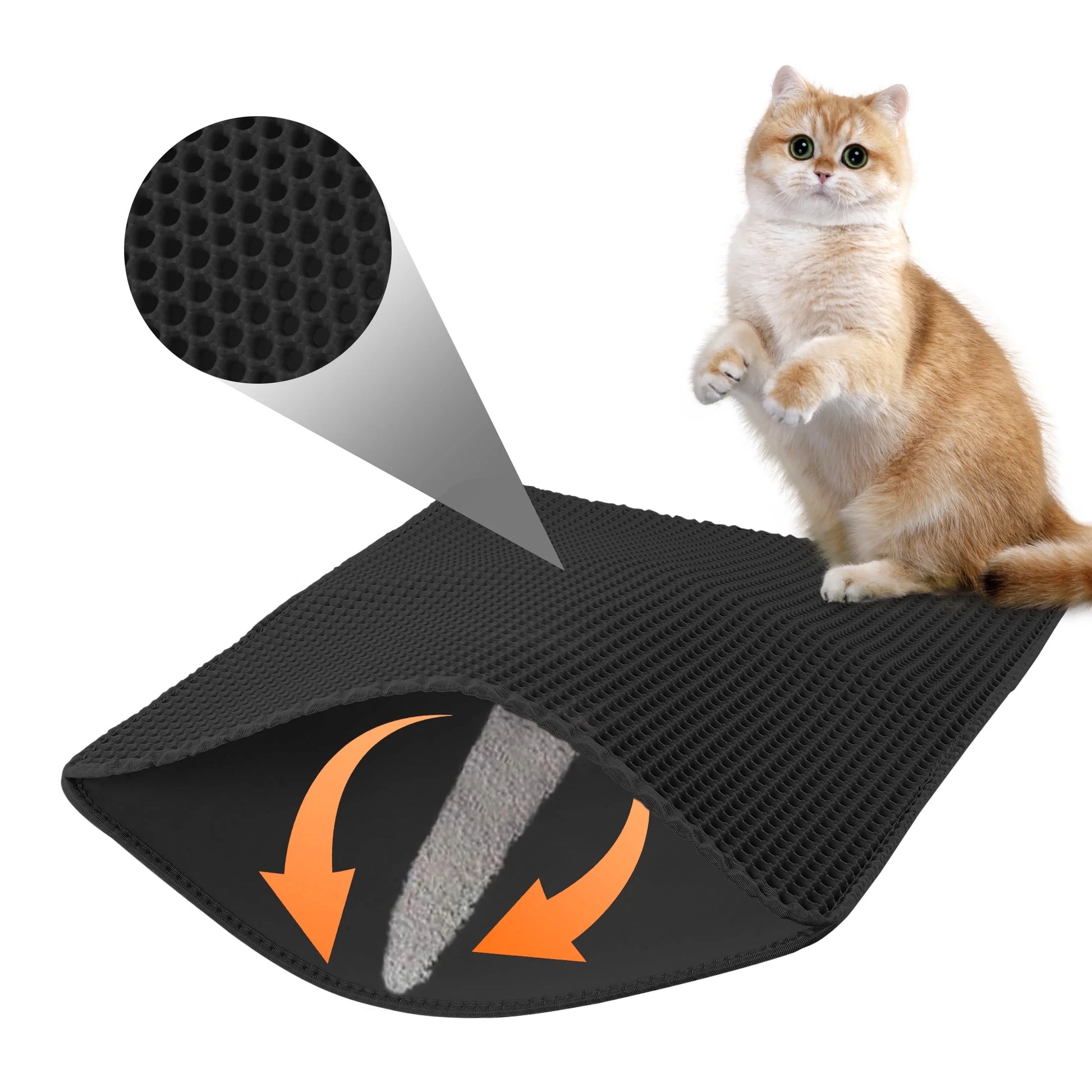 Cat Litter Mat, Double Layer Waterproof and Urine Proof, Honeycomb Trapping Design, Easy to Clean and Non-Slip (29X21Inch, Black)